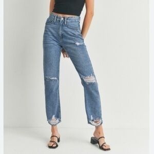 Garage Blue Ripped Vintage Straight Leg High Rise Jeans Size 26 
Organic Cotton